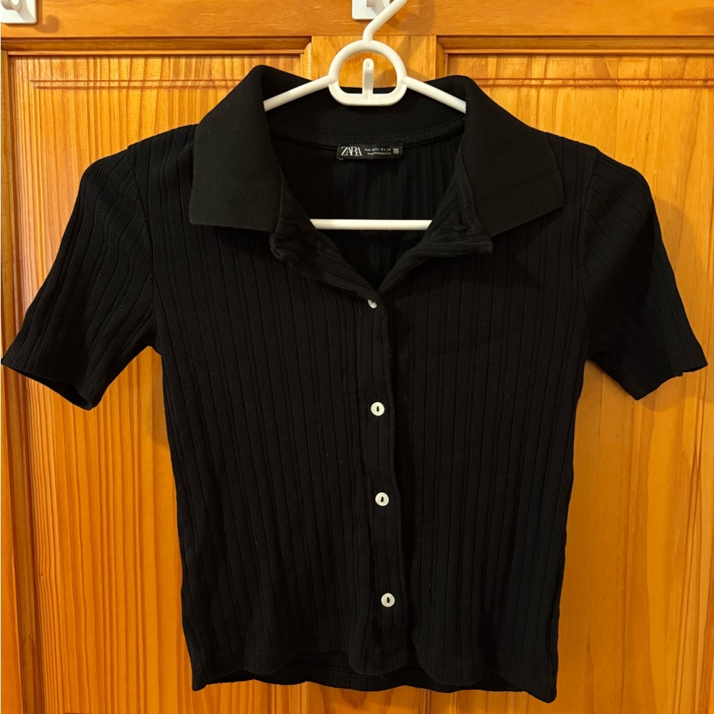 ZARA black knit button up